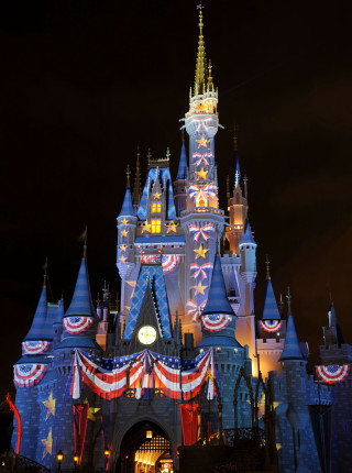 Castle clock night lights flag - a detailed matte painting free wallpaper
