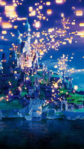 Castle lights floating water background - free new year wallpaper