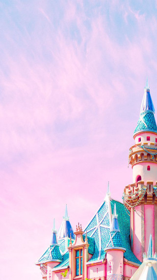 Pink blue castle white umbrella - aestheticism free wallpaper