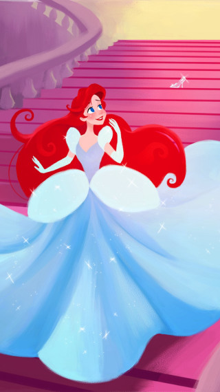 Cartoon woman blue dress red - official free wallpaper