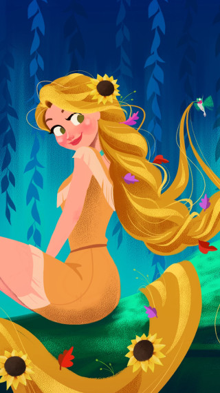 Blonde mermaid yellow object flower - storybook illustration free wallpaper