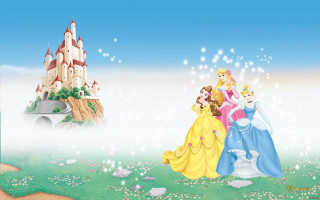Princesses castle bridge group standing - fantasy magic free wallpaper