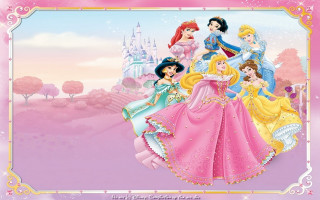 Princesses pink dress castle background - a picture of a group free wallpaper