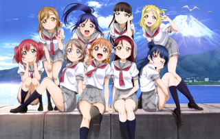 Girls sitting ledge mouths open - a ledge free wallpaper