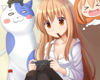 Girl cigarette cat camera holding - her mouth free wallpaper