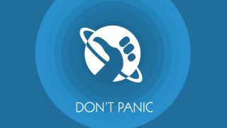 Blue circle dont panic white - free space wallpaper