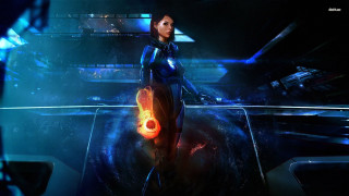 Futuristic suit glowing object space - a futuristic suit holding free wallpaper for desktop