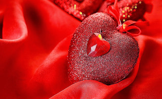 Red heart ribbon satin love - anne dunn free wallpaper