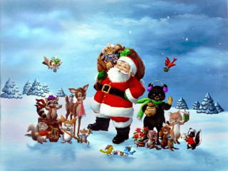 Santa claus animals snow bird 3 - overhead in the sky free wallpaper