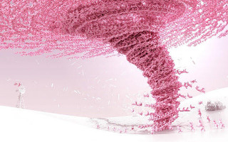 Pink sculpture tornado sprinkles white 3 - a windmill in the background free wallpaper