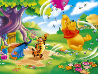 Pooh friends park balloons flowers - balloon free wallpaper