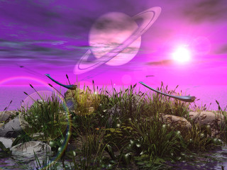 Planet rainbow sky digital painting - the middle of the image free wallpaper