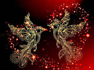 Golden birds intricate designs red 2 - alison kinnaird free wallpaper