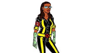 Woman yellow black costume red - character design free wallpaper