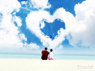 Couple beach heart cloud sky 2 - a couple sitting free wallpaper
