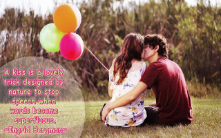 Man woman kissing balloons field - romantic free wallpaper
