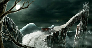 Train snowy mountain night full - matte fantasy painting free wallpaper