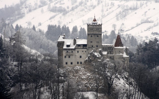Castle clock tower snow mountainside - ferenc joachim free wallpaper
