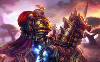 Two knights in armor standing - warhammer free wallpaper