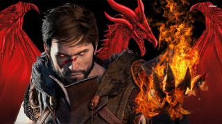Man sword fire dragon black - epic fantasy character art free wallpaper