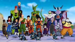 Cartoon characters line blue sky - a group of cartoon characters free wallpaper