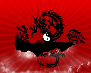 Red dragon tree clouds sun - dragon art free wallpaper