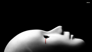 Woman bleeding eye black background - a red line free wallpaper
