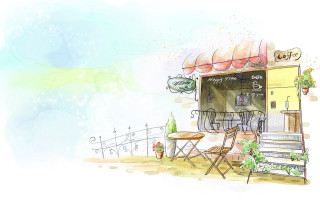 Cafe outdoor table chairs balcony - a balcony free wallpaper