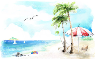 Beach palm tree dog umbrella - free bikini wallpaper