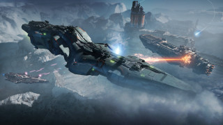 Ships flying sky mountains group - a group of ships free wallpaper