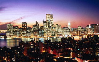 City skyline night purple blue - sky in the background free wallpaper
