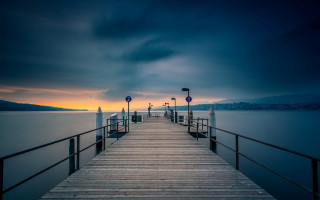 Pier lights night cloudy sky - cloudy free wallpaper