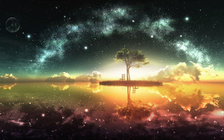 Tree lush field night sky - lush free wallpaper