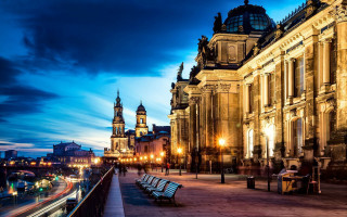 City street bench clock tower - german romanticism free wallpaper