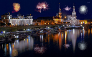 City river fireworks night reflection - a city free wallpaper