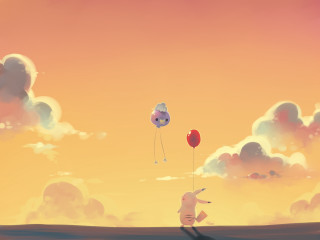 Cartoon character flying kite dog - atey ghailan free wallpaper