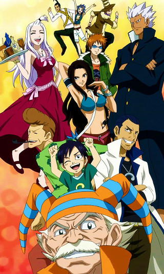 Anime group man woman background - a man in the middle free wallpaper