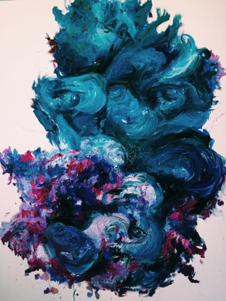 Blue purple flowers abstract brush - a white wall behind free wallpaper