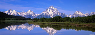 Mountain reflection trees lake cityscape - tree and grass free wallpaper