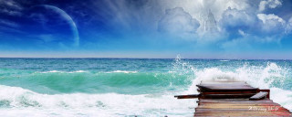 Pier ocean planet blue sky - surrealism free wallpaper