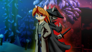 Long haired red hooded girls - a long coat free wallpaper