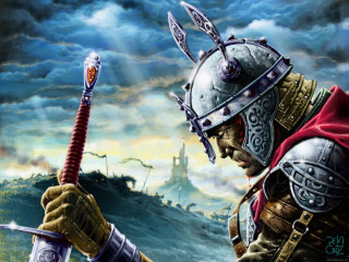 Knight sword castle painting artwork 2 - a castle in the background free wallpaper