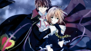 Anime couple snow night fullmoon - a sky background behind them free wallpaper