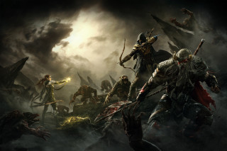 Group people dark night gathering - their hand and a demon free wallpaper