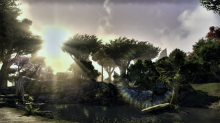River trees bushes sunlight clouds - the cloud above free wallpaper