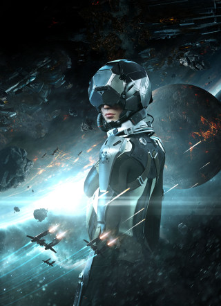 Futuristic woman space station spaceship - free sci-fi wallpaper