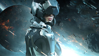 Futuristic woman space suit helmet 2 - planet free wallpaper
