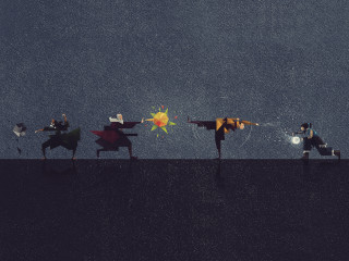 People field stars sunflowers sky - 2 d game art free wallpaper