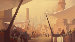 City street people walking turban - a painting of a city street free wallpaper