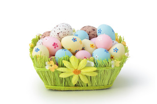 Basket filled colorful eggs flowers - ray free wallpaper